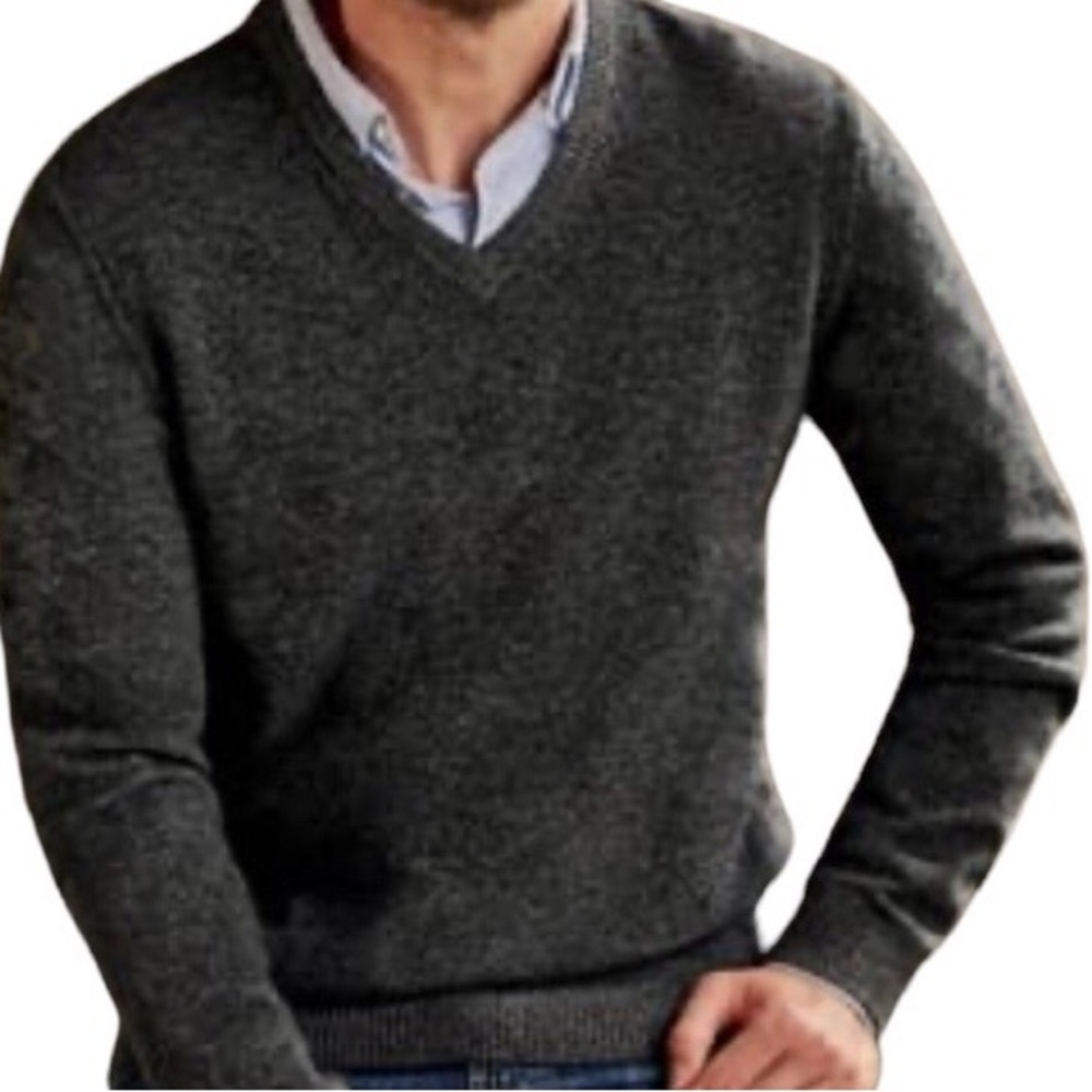 Puritan Aquaknit Grey/Charcoal Pure Lambswool Knit V-neck Sweater XL.